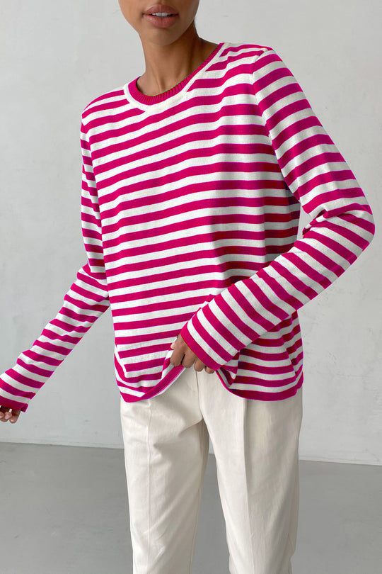Damen nan gestreifter Baumwollpullover mit Rundhals und legerer Passform Shop Nory