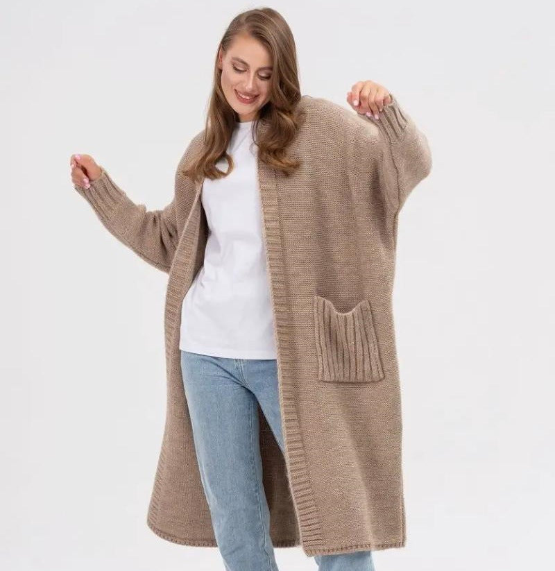 Damen Gemütlicher Strickmantel mit großen Taschen und oversized Schnitt
