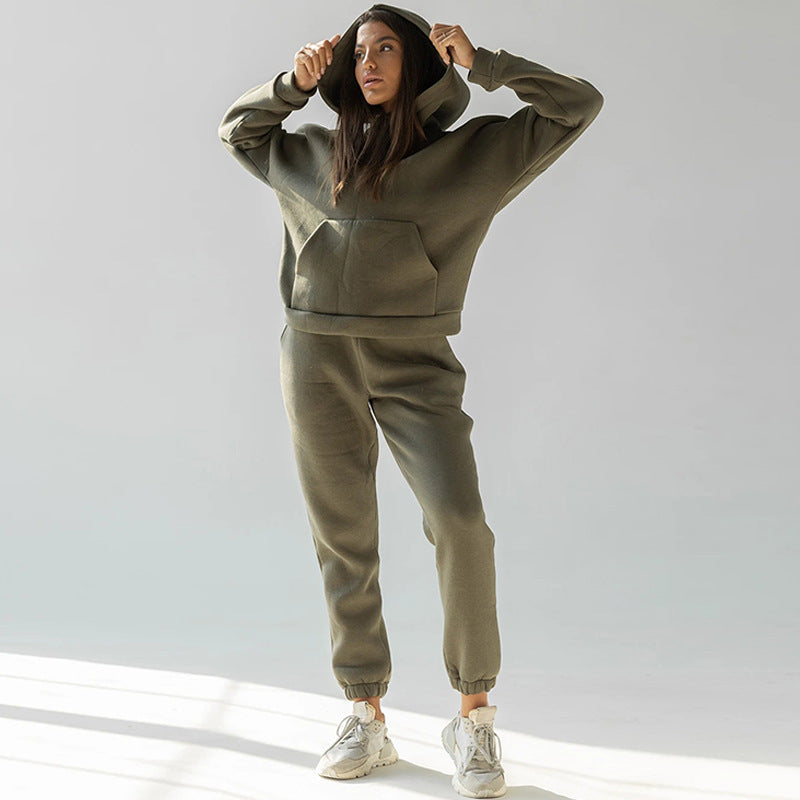 Damen nan zweiteiliges Komfort-Loungewear-Set mit oversized Kapuzenpullover, Kängurutasche und elastischem Knöchel-Jogger aus French Terry Shop Nory