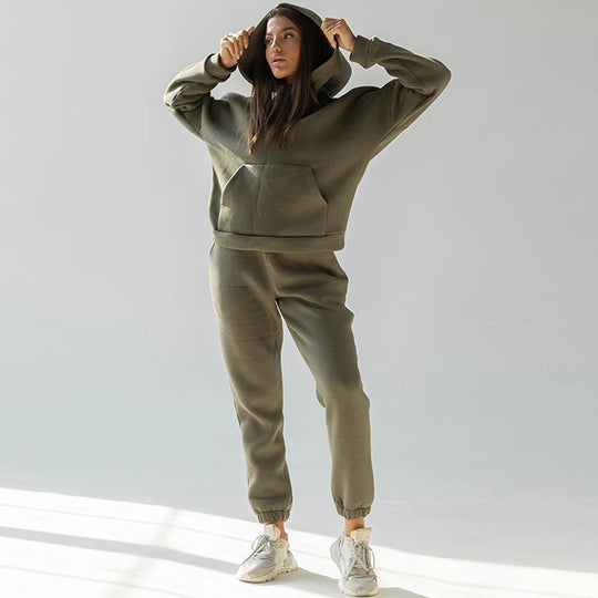 Damen nan zweiteiliges Komfort-Loungewear-Set mit oversized Kapuzenpullover, Kängurutasche und elastischem Knöchel-Jogger aus French Terry Shop Nory