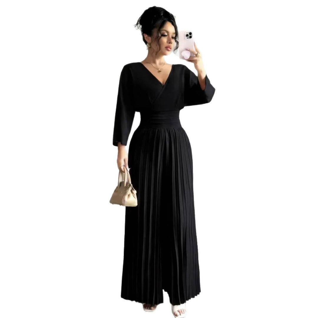 Damen Maxikleid mit Wickeloberteil, Tailliertem Rippbund und Plisseerock Shop Nory