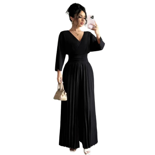 Damen Maxikleid mit Wickeloberteil, Tailliertem Rippbund und Plisseerock Shop Nory