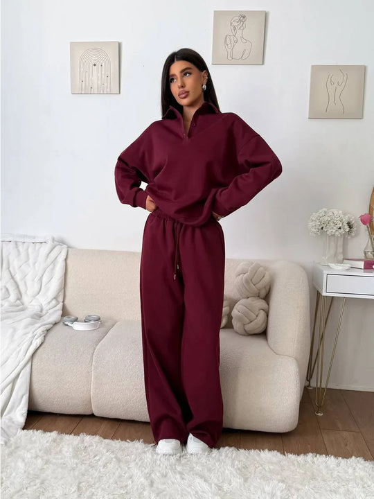 Damen weites Polo-Lounge-Set mit elastischem Tunnelzugbund und Wide‑Leg-Jogginghose Shop Nory