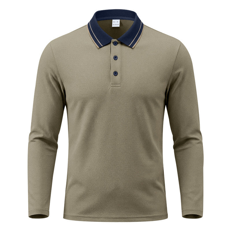 Herren Langarm-Polo aus strukturierter Piqué-Baumwollmischung mit Kontrastkragen Shop Nory