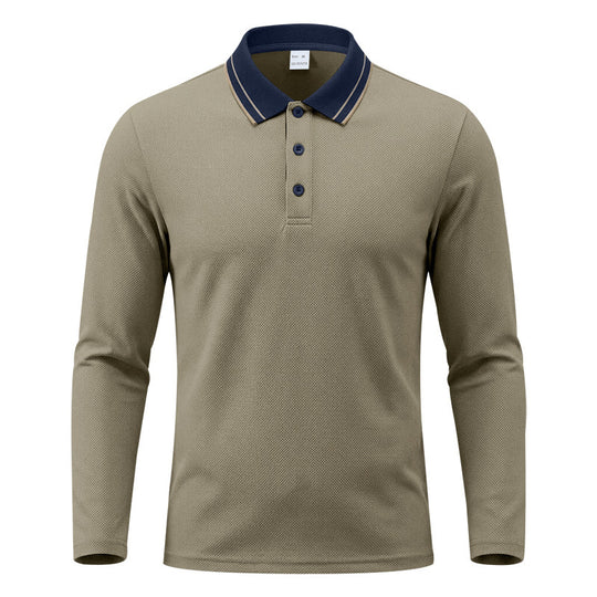 Herren Langarm-Polo aus strukturierter Piqué-Baumwollmischung mit Kontrastkragen Shop Nory