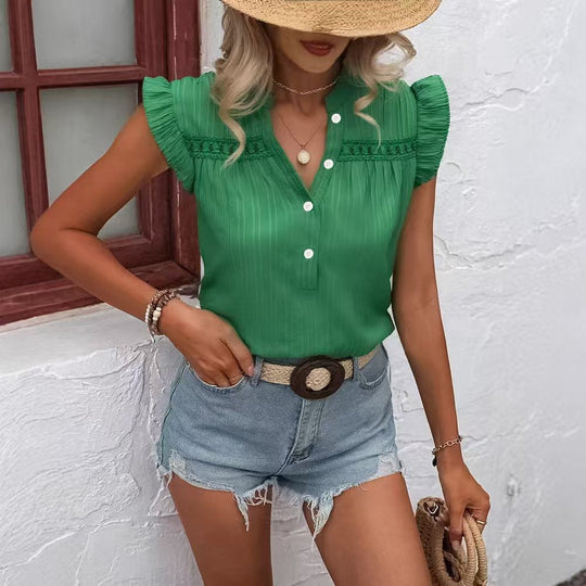 Damen Bluse mit Rüschendetails und kurzem Ärmel