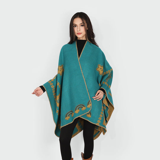 Damen Oversize-Poncho mit Jacquard‑Tiermotiv und asymmetrischem Zipfelsaum Shop Nory