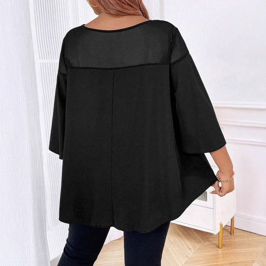 Damen Weites Chiffon-Tunika-Top mit transparentem Einsatz und Flügelärmeln Shop Nory