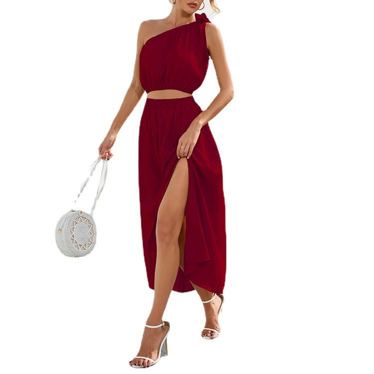 Damen Maxikleid mit einseitigem Träger und hohem Schlitz