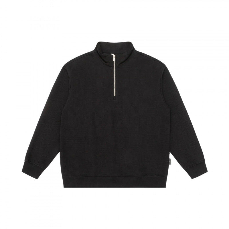 Unisex Oversize Waffelstruktur Halbzip-Pullover mit Stehkragen Shop Nory