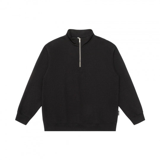 Unisex Oversize Waffelstruktur Halbzip-Pullover mit Stehkragen Shop Nory