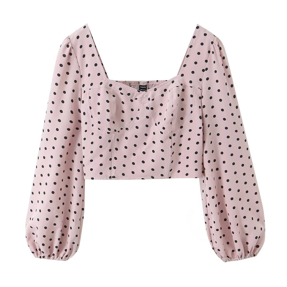 Damen Gepunktetes Bustier-Crop-Top mit Puffärmeln und Quadrat-Ausschnitt Shop Nory