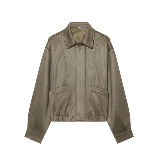 Damen Cropped Blousonjacke im Wildleder‑Look mit Hemdkragen, Epauletten und elastischem Bund Shop Nory