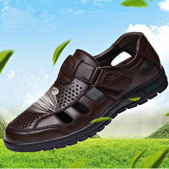 Herren Atmungsaktive Leder Sandalen mit Klettverschluss