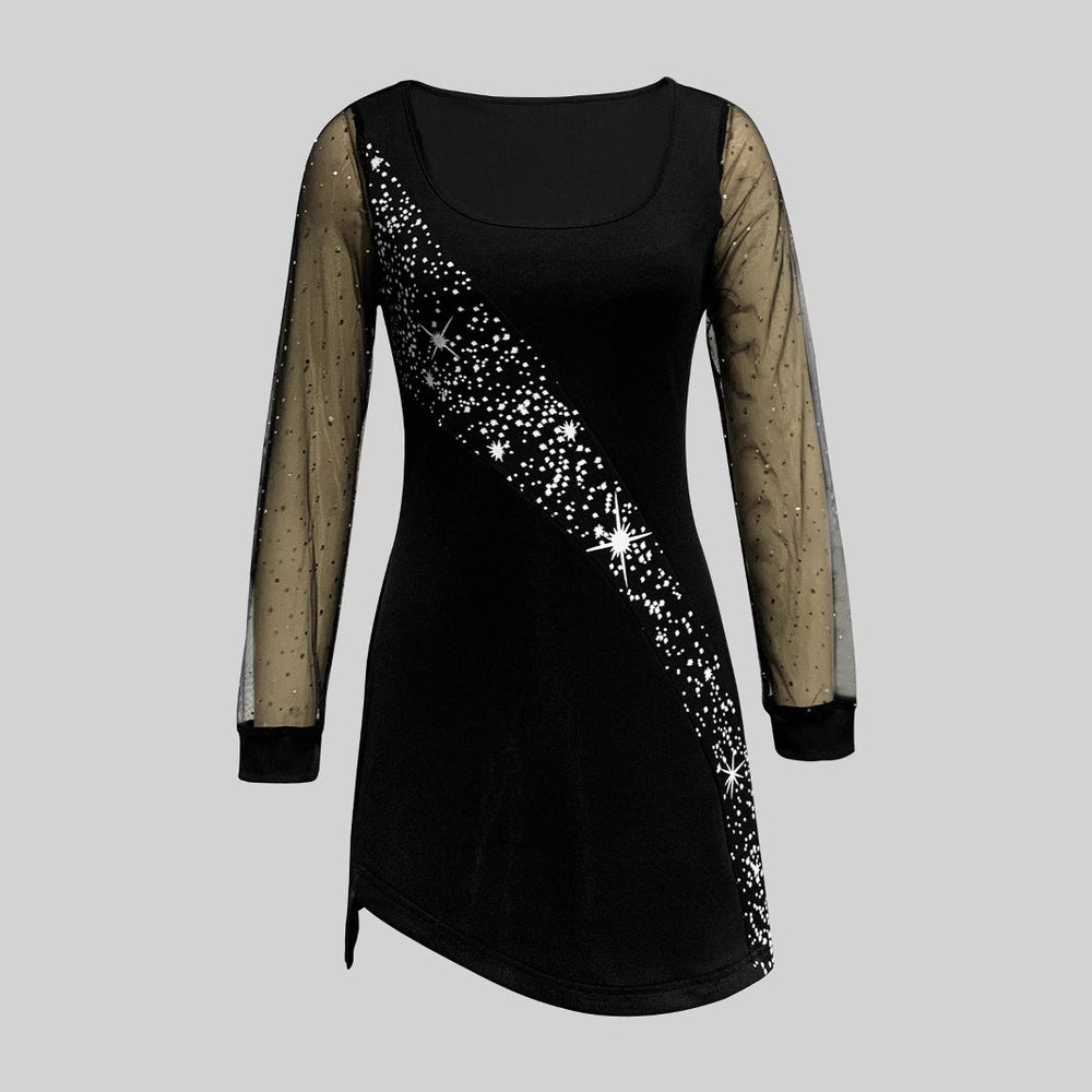 Damen Glamouröses Cocktailkleid mit Sternen-Design und Transparenten Ärmeln