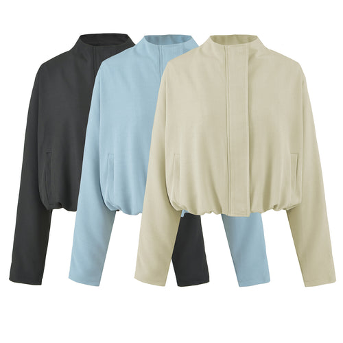 Damen Cropped Cape-Blouson mit Stehkragen, verdeckter Leiste und elastischem Saum Shop Nory