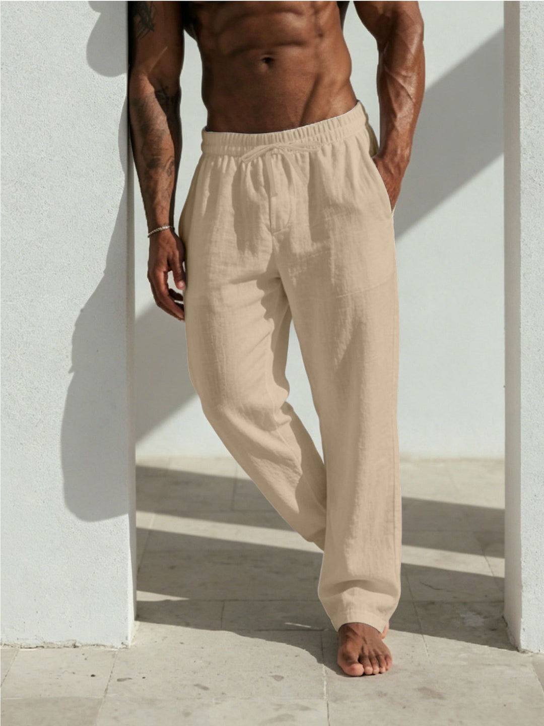 Herren Sommerliche Relaxhose aus Leinenmischung mit geradem Bein und Tunnelzug Shop Nory