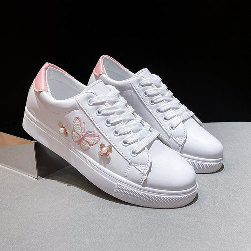 Damen Freizeit Sneakers mit verspieltem Schmetterlings- und Blumenmotiv