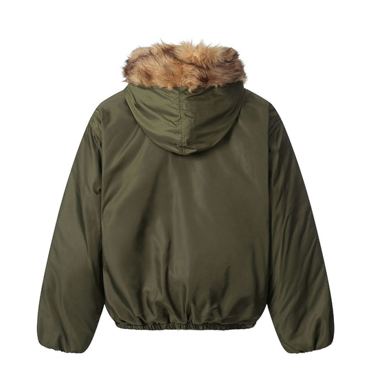 Damen Kurzblouson mit kunstfellbesetzter Kapuze und geflochtenem Fellbesatz Shop Nory