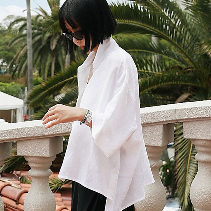 Damen Leichtes Oversize-Hemd aus Leinenmix mit kastiger Silhouette und asymmetrischem Saum Shop Nory