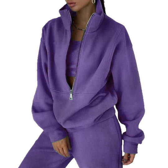 Jogginganzug Damen sportlich elegant mit Oversize-Hoodie und hohem Kragen