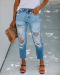 Damen Hohe Taillierte Ripped Jeans im modernen Straight-Leg Schnitt