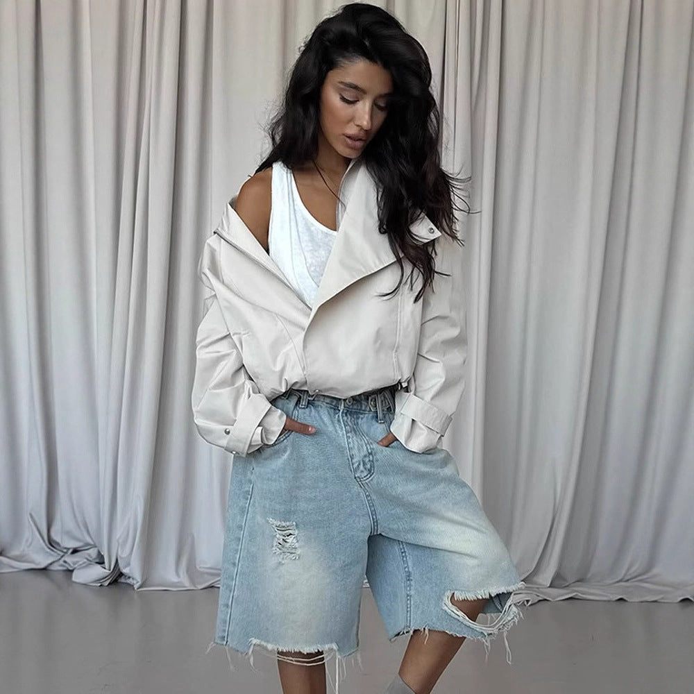 Damen lässige Oversized-Jacke mit stylischem Revers Shopnory
