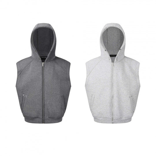 Unisex Ärmellose Kapuzenweste mit durchgehendem Reißverschluss und Kängurutaschen Shop Nory