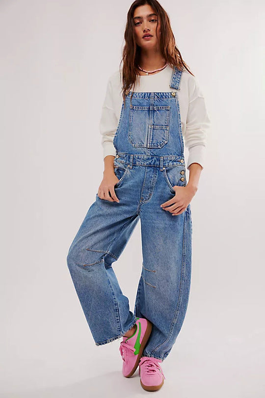 Damen lässige Denim-Latzhose im modernen Schnitt mit verstellbaren Trägern