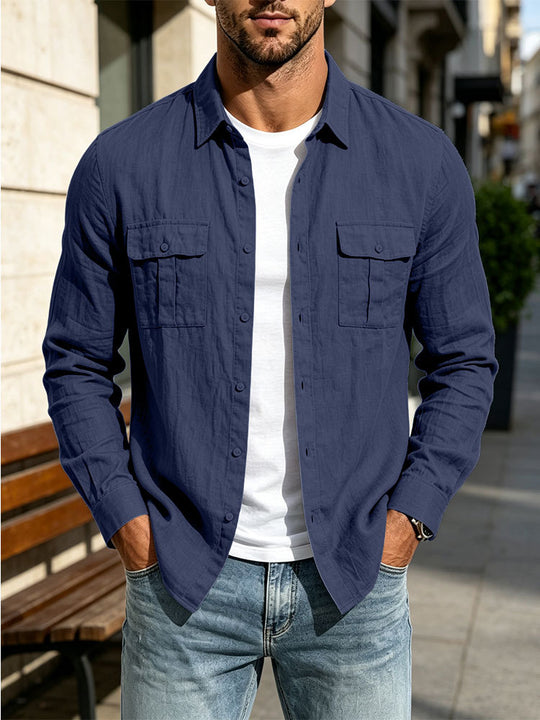Herren Leichte Hemdjacke aus Baumwoll-Leinen mit Brusttaschen und lockerer Passform Shop Nory