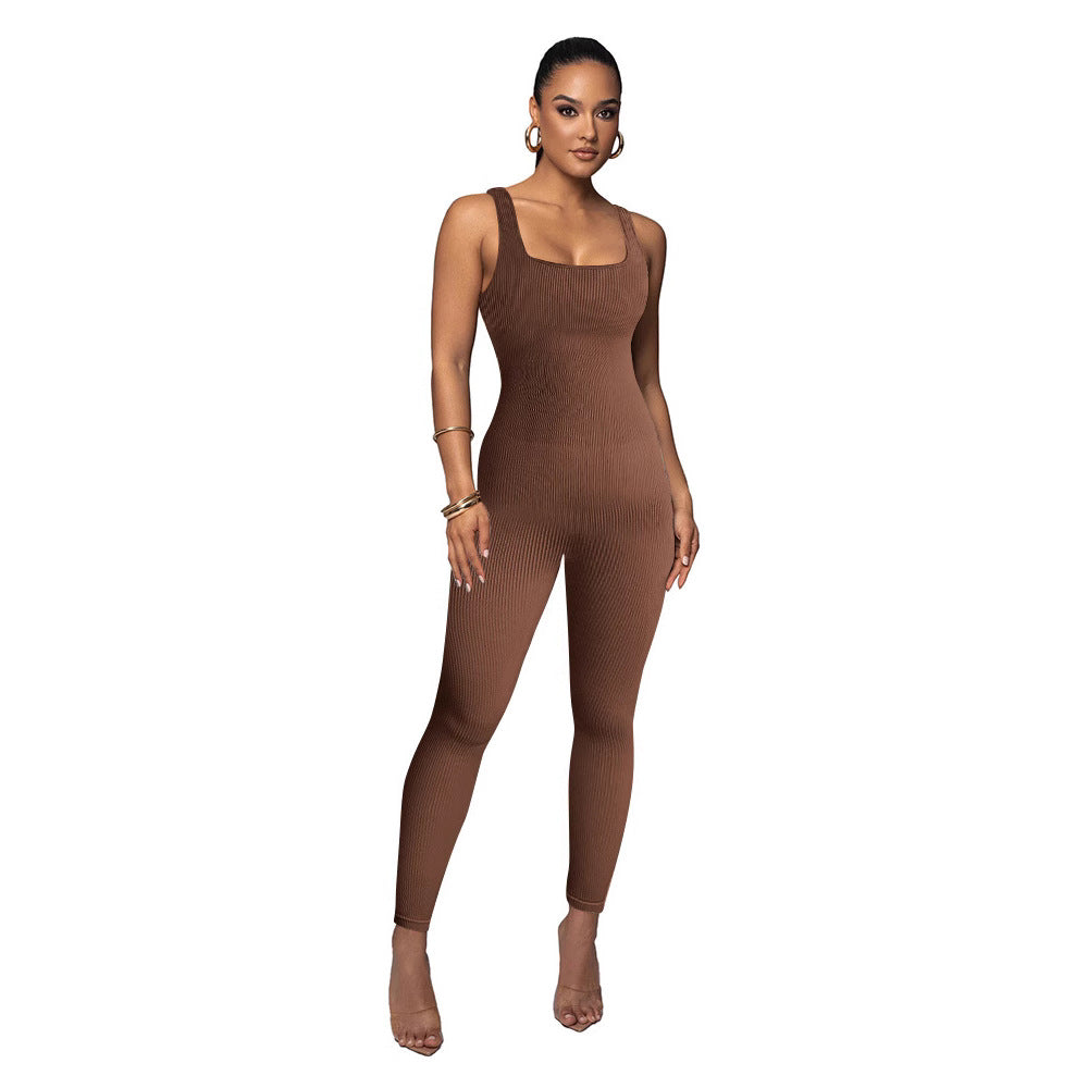 Damen Figurbetonter Strick-Jumpsuit mit Quadrat-Ausschnitt Shopnory