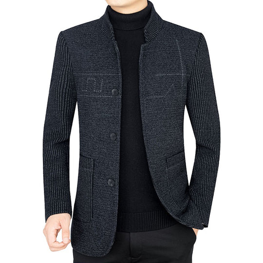 Herren Strick-Sakko mit Rippärmel, Stehkragen und aufgesetzten Taschen Shop Nory