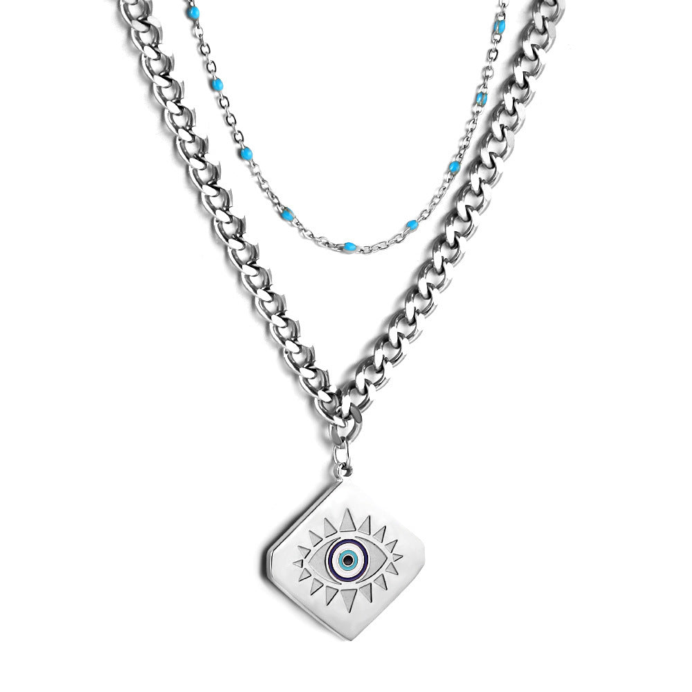 Damen Halskette mit mehrlagigem Design und auffälligem Augenanhänger Shop Nory