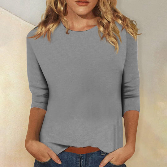 Damen Lockeres Baumwollshirt mit 3/4-Ärmeln