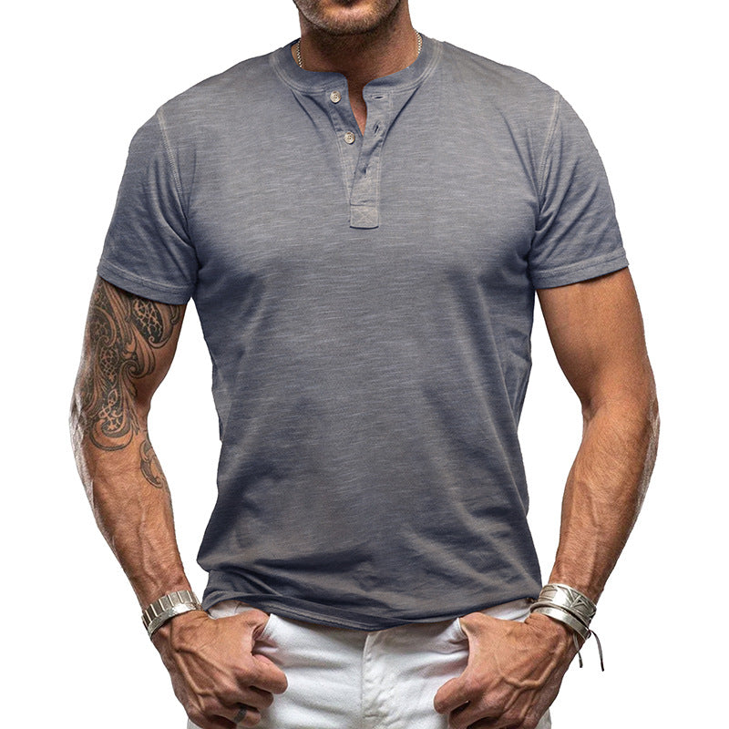 Herren nan athletisches Henley-T-Shirt aus strukturierter Slub-Baumwolle mit kurzer Knopfleiste
