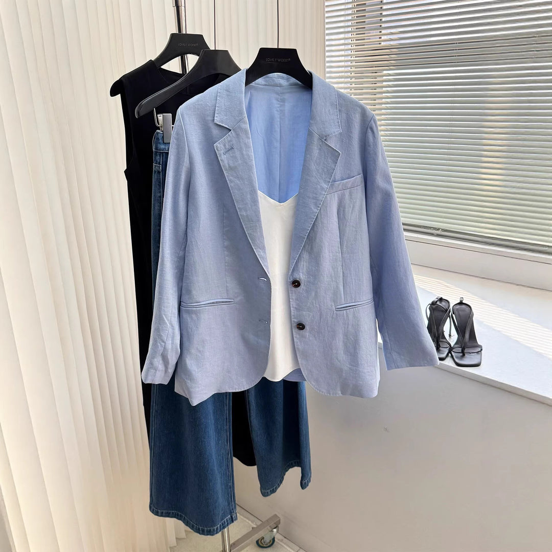 Damen Modischer Leinenblazer mit zwei Taschen Shop Nory