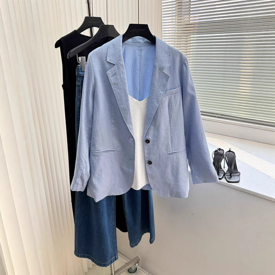 Damen Modischer Leinenblazer mit zwei Taschen Shop Nory