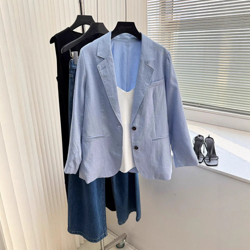 Damen Modischer Leinenblazer mit zwei Taschen Shop Nory