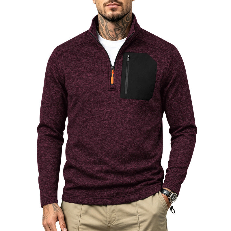 Herren Texturierter Troyer-Pullover mit halbem Reißverschluss und Brust-Zip-Tasche Shop Nory
