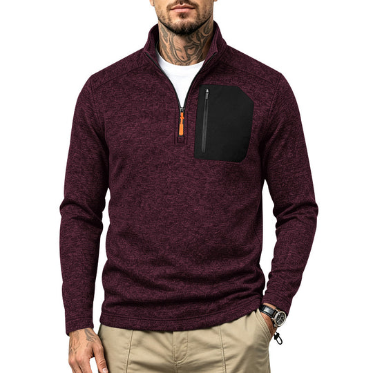 Herren Texturierter Troyer-Pullover mit halbem Reißverschluss und Brust-Zip-Tasche Shop Nory