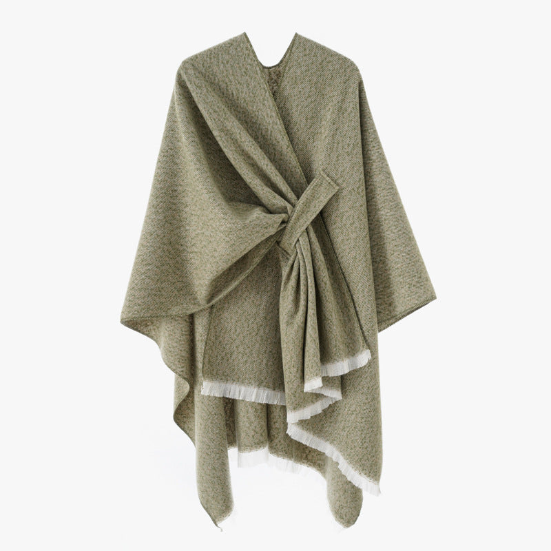 Damen Wollmix-Umhang mit Bindeschlaufe und Fransensaum Shop Nory
