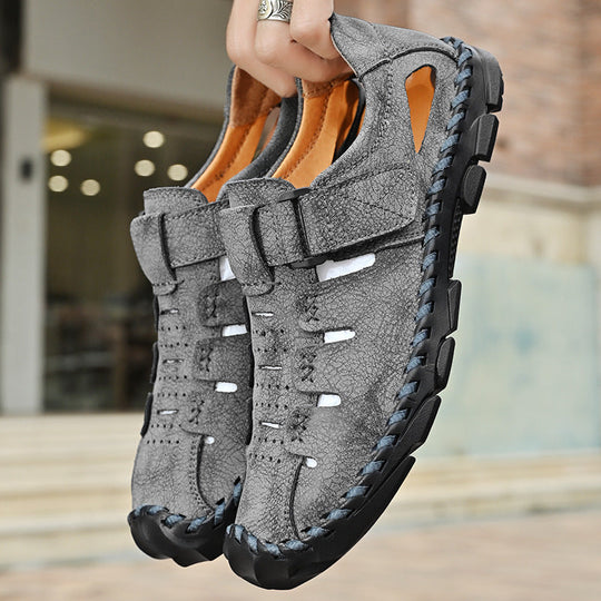 Herren Bequeme Leder-Sandalen mit verstellbarem Klettverschluss