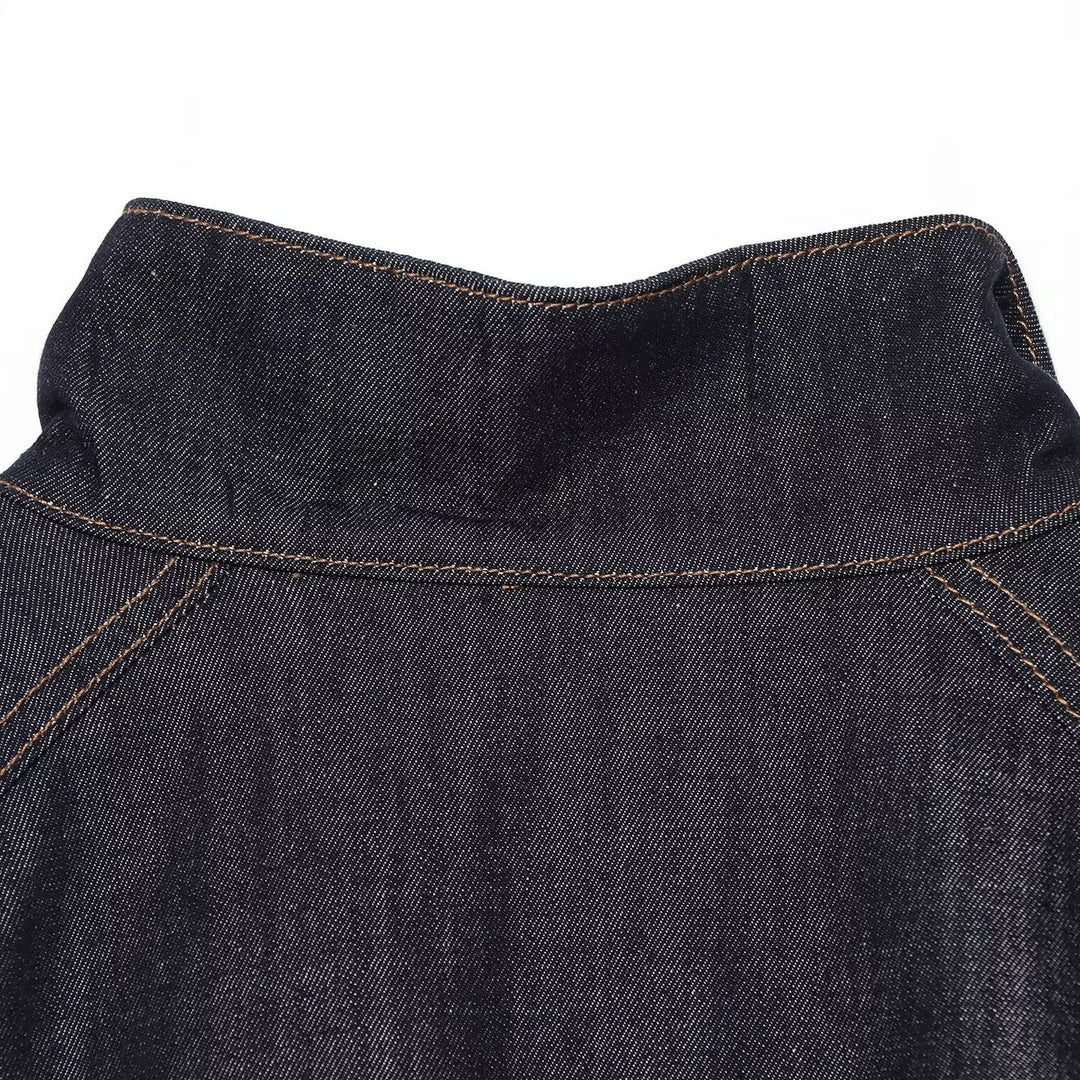 Damen Cropped Jeansjacke mit Taillengürtel, Stehkragen und Ballonärmeln Shop Nory