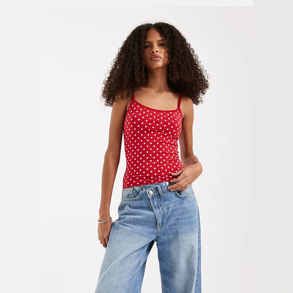 Damen Spaghettiträgertop mit Polka-Dots