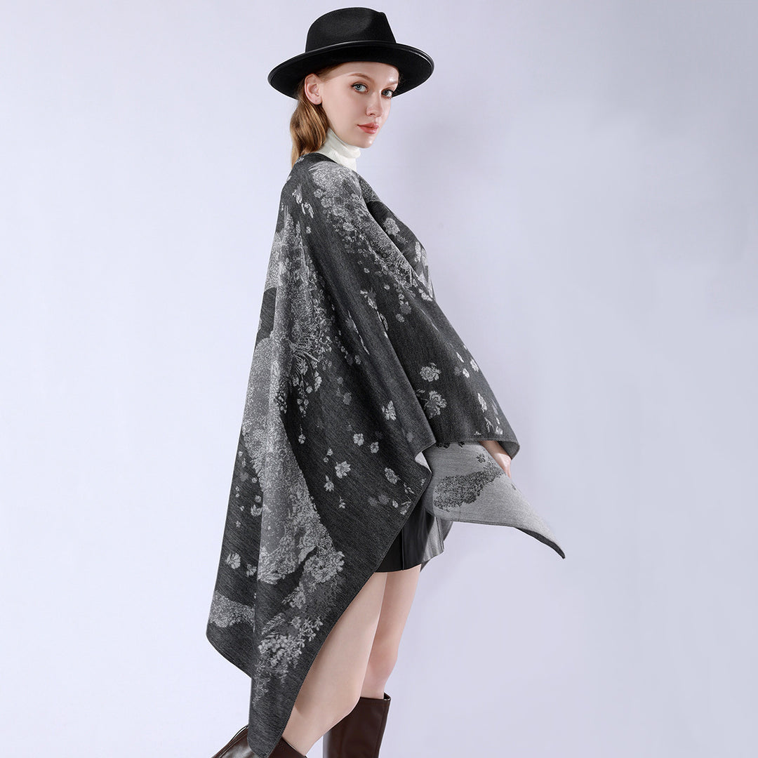 Damen Oversize-Wickelponcho im Kimono-Fall mit feinem Jacquardgewebe Shop Nory