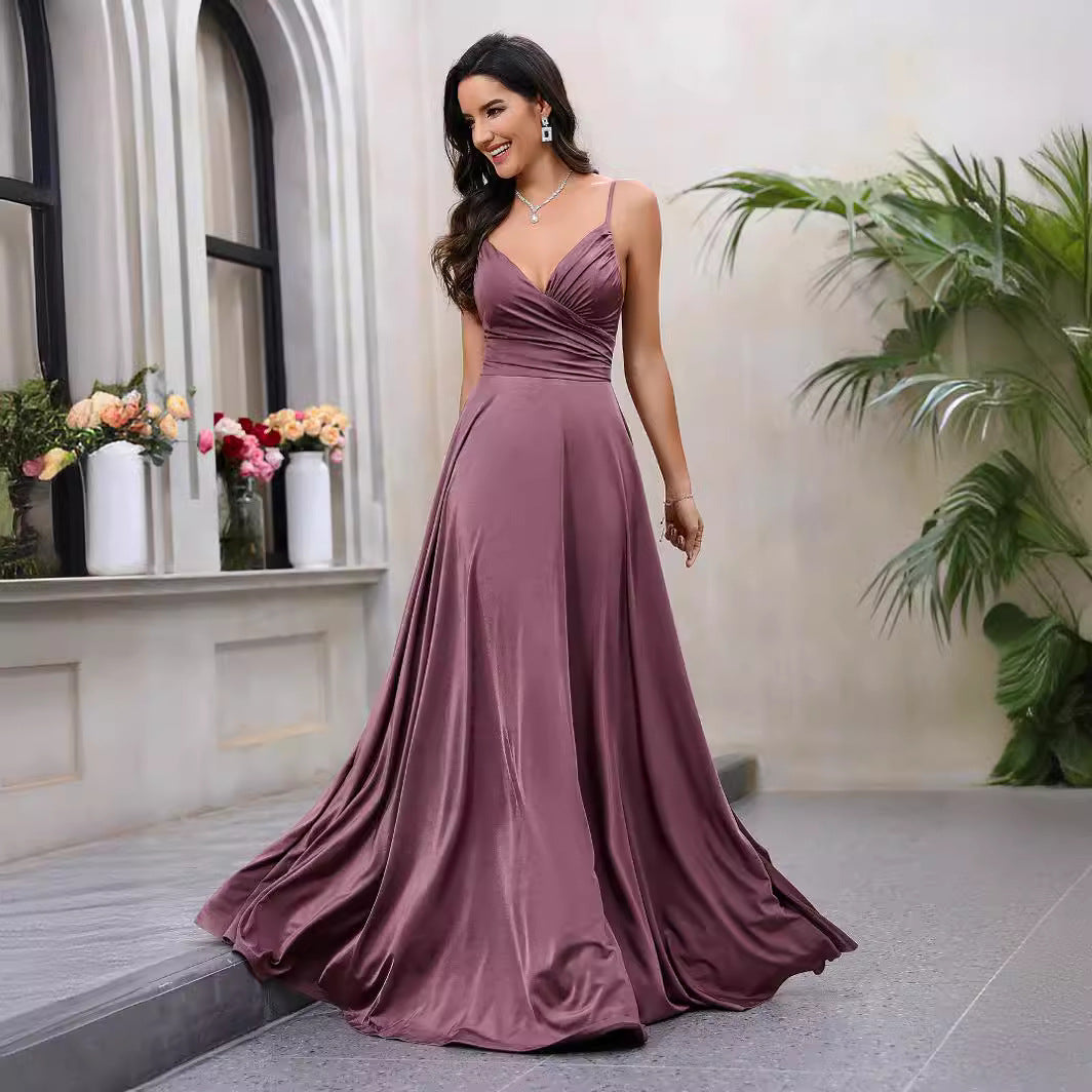 Damen Elegantes Maxikleid mit gerafftem Oberteil und schwingendem Saum