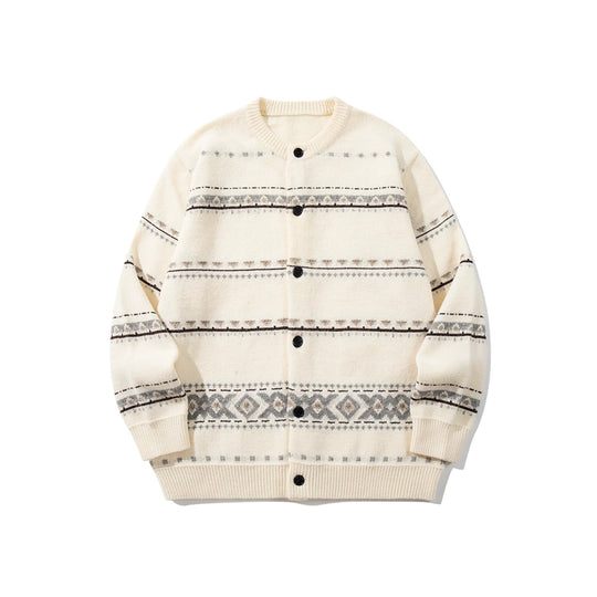 Unisex Strukturierte Jacquard-Strickjacke mit Rundhalsausschnitt, Oversize-Passform und Knopfleiste Shop Nory