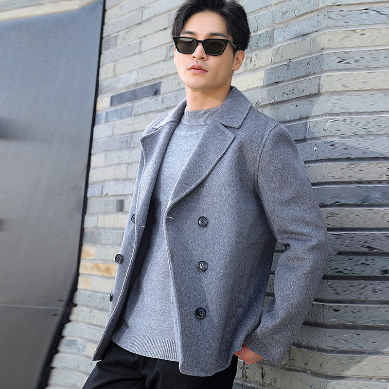 Herren Kurzer Doppelreiher Wollmix-Peacoat mit Reverskragen und Thermofutter Shop Nory