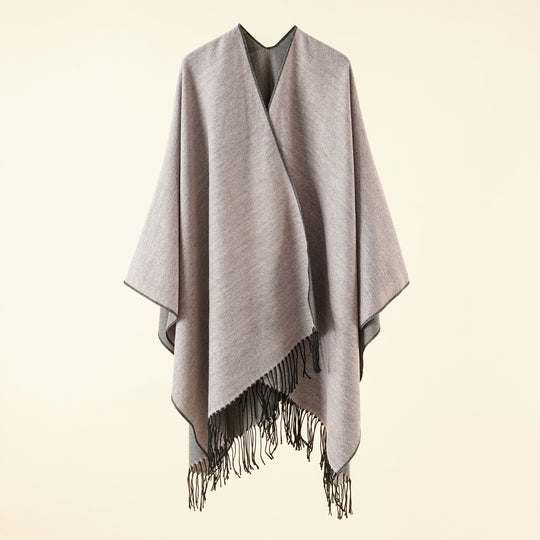 Damen Großer Ruana‑Poncho aus feinem Wollmix mit Fransen und offenem Fall Shop Nory
