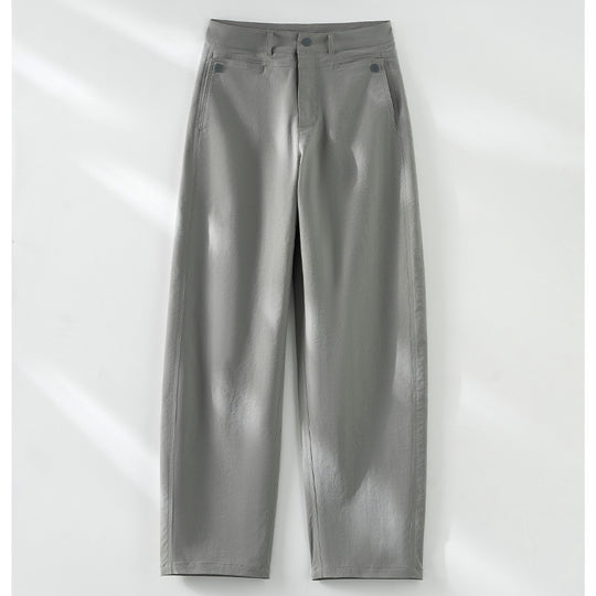 Damen hochtaillierte weite Stoffhose mit geradem Bein, Komfortbund und Eingrifftaschen Shop Nory